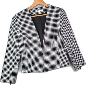 Preston York Blazer Black White 10 Houndstooth Peplum Zipper Cuff